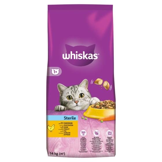 Hrana uscata pentru pisici Whiskas Sterile, Pui, 14Kg buc