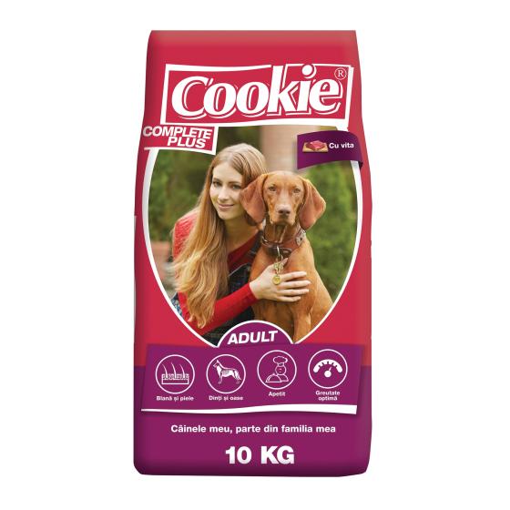 Hrana uscata pentru caini Cookie, Complete Plus Adult, Vita, 10 Kg 10 Kg