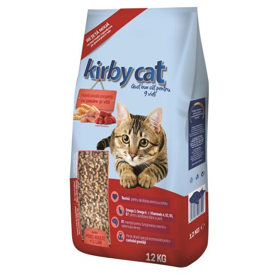 Hrana uscata pentru pisici Kirby Cat, Pasare si vita, 12 Kg 12 Kg