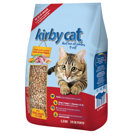 Hrana uscata pentru pisici Kirby, Pui, Curcan & Legume, 1.5 Kg 1.5 Kg